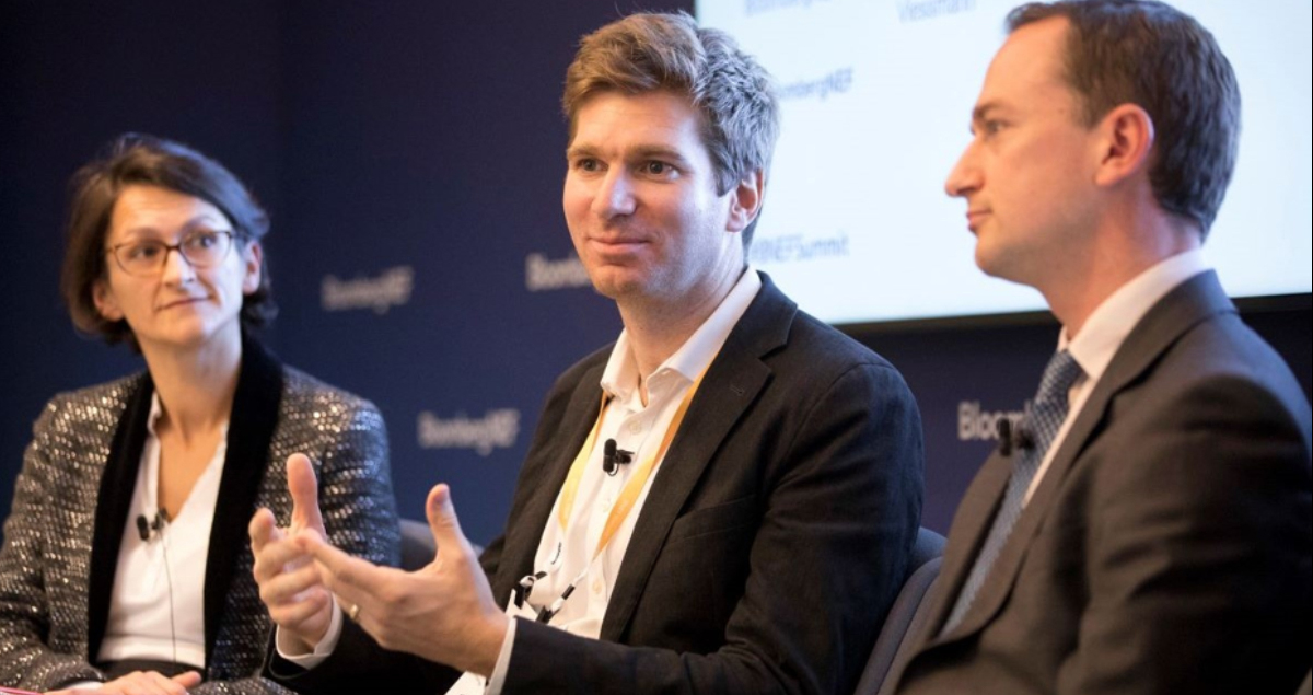 Speaking at BloombergNEF Summit London 2019, left to right: Alix Chambris, Viessmann; Toby Ferenczi, OVO Group; Matthew Hindle, Energy Networks Association.