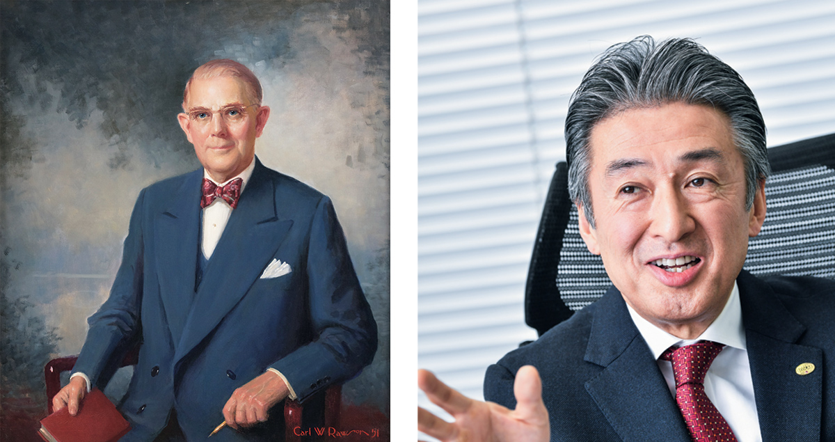 To the left: the founder, M.J. Osborn. To the right: Kentaro Watanabe, Managing Director, Ecolab G.K.