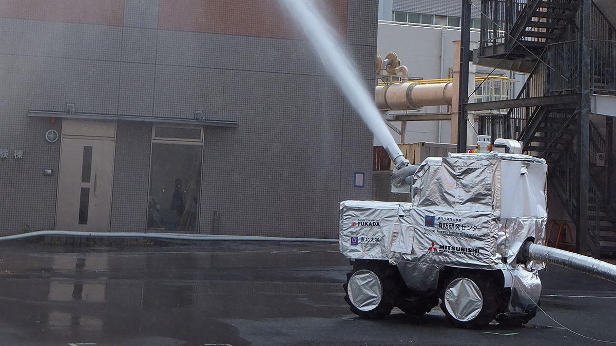 Hose-extension robot and water-cannon robot keep human firefighters out of danger (primary prototypes)