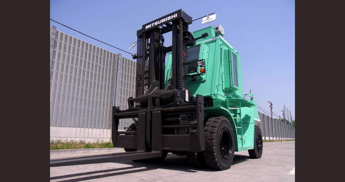 Forklift with radiation-shielded cabin. Developed in only a month, it was put to use removing rubble at damaged nuclear plant sites April 2011 and is still in use in 2016 for the removal of highly radioactive material.